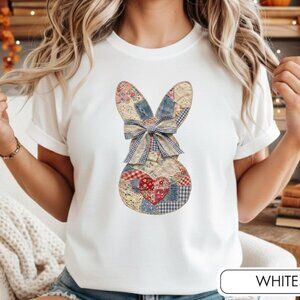 Patchwork Grandmacore Bunny Shirt, Trendy Easter Floral Tee